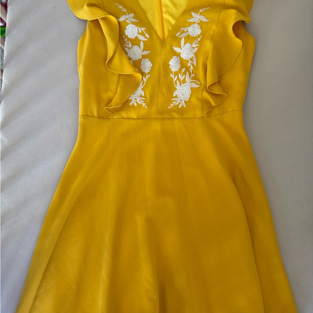 Lulus Yellow Dress with White Floral Embroidery
